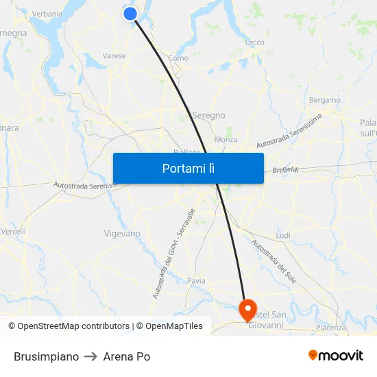 Brusimpiano to Arena Po map
