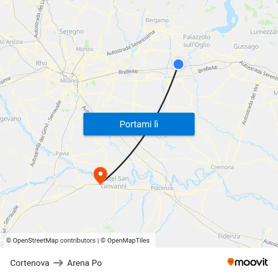 Cortenova to Arena Po map