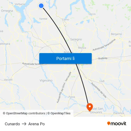 Cunardo to Arena Po map