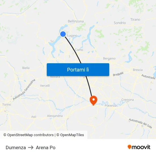Dumenza to Arena Po map