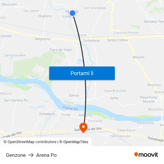 Genzone to Arena Po map