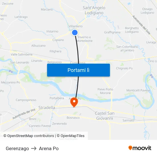 Gerenzago to Arena Po map