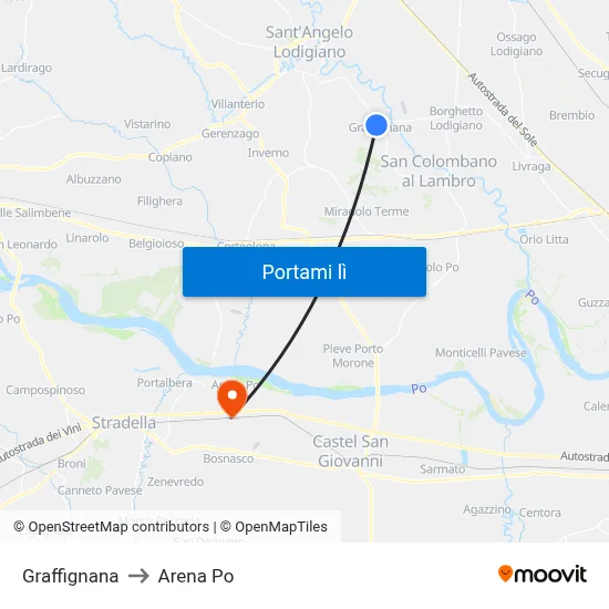 Graffignana to Arena Po map