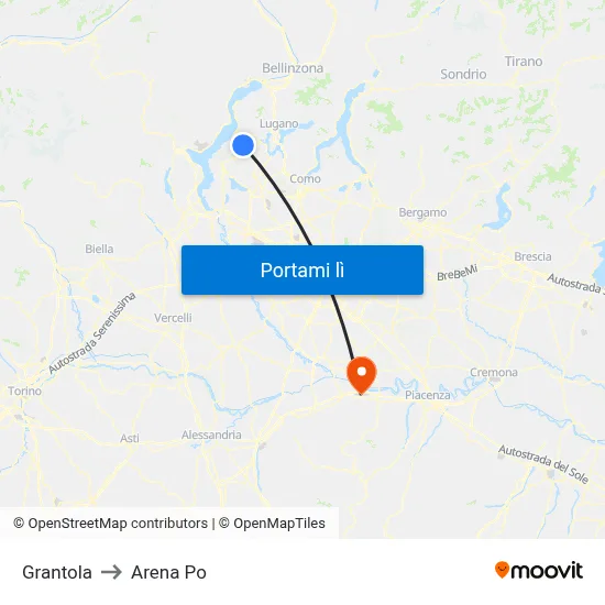 Grantola to Arena Po map