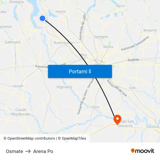 Osmate to Arena Po map