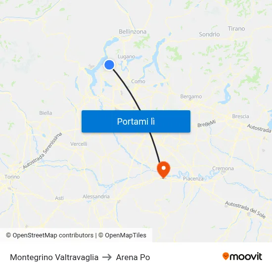 Montegrino Valtravaglia to Arena Po map