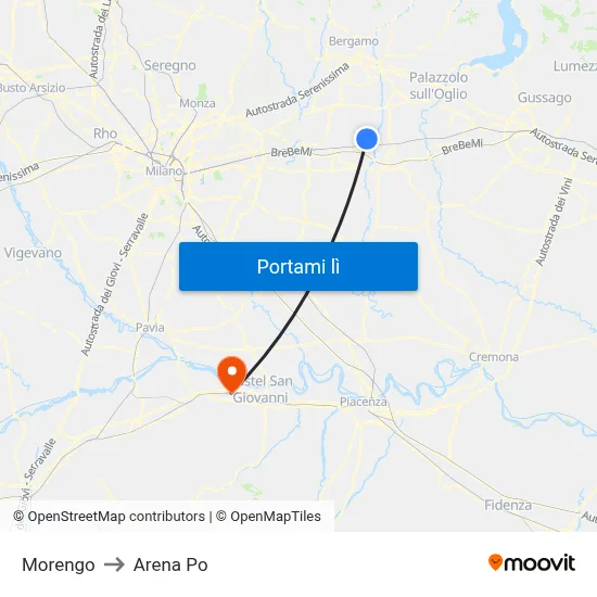Morengo to Arena Po map