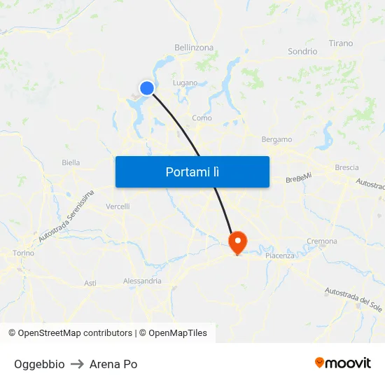 Oggebbio to Arena Po map