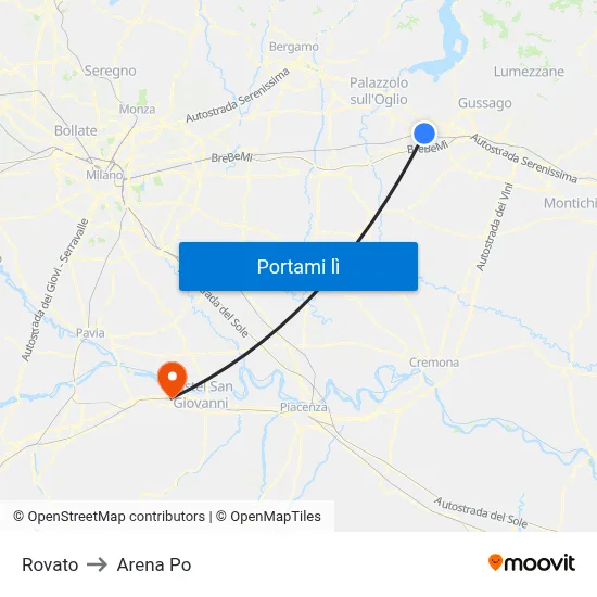 Rovato to Arena Po map