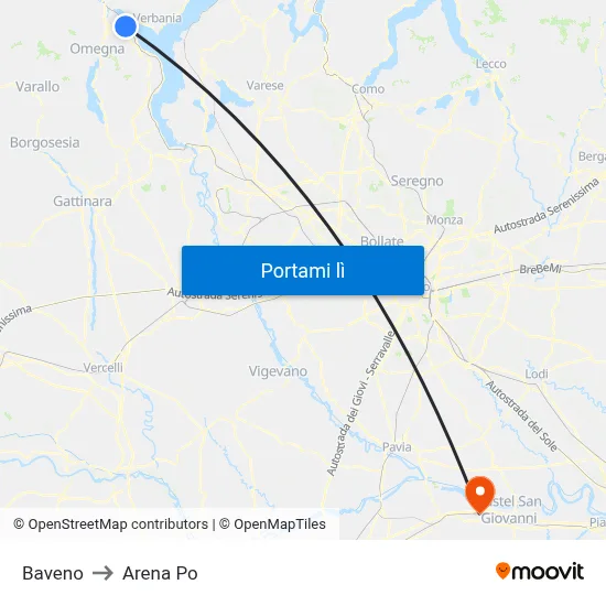 Baveno to Arena Po map