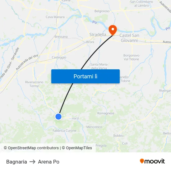 Bagnaria to Arena Po map