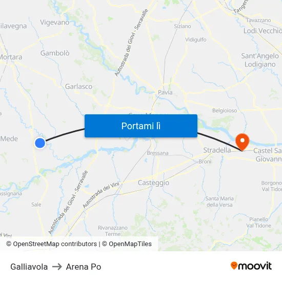 Galliavola to Arena Po map