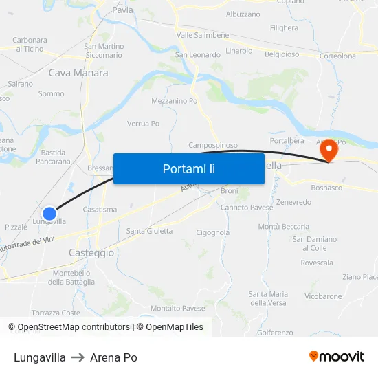 Lungavilla to Arena Po map