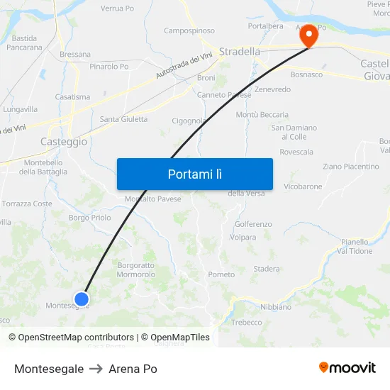Montesegale to Arena Po map