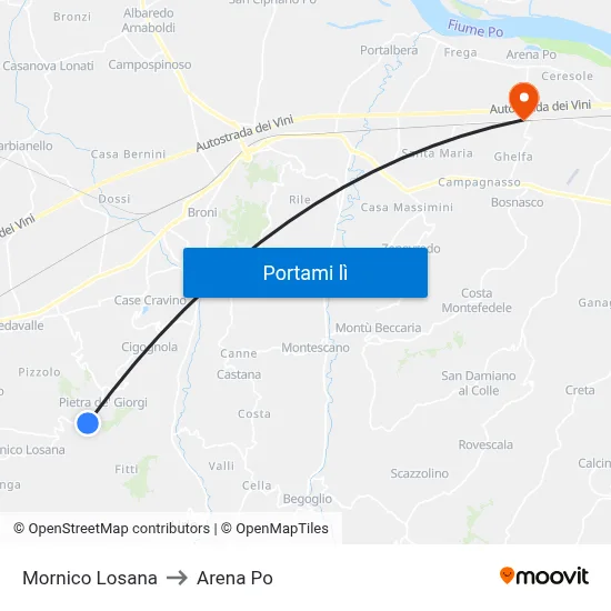 Mornico Losana to Arena Po map