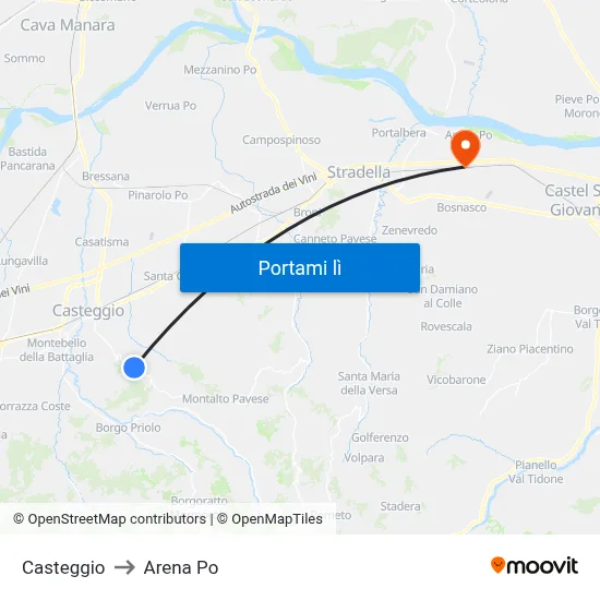 Casteggio to Arena Po map