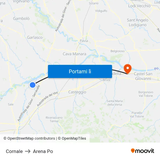Cornale to Arena Po map