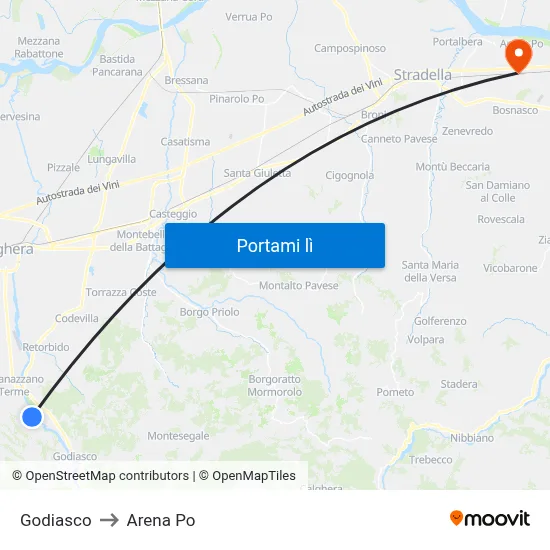 Godiasco to Arena Po map