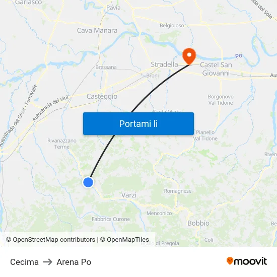 Cecima to Arena Po map