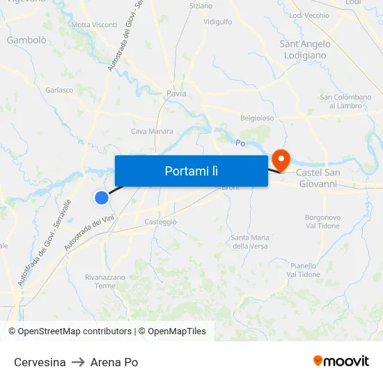 Cervesina to Arena Po map