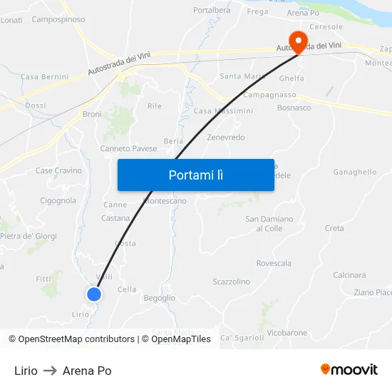 Lirio to Arena Po map