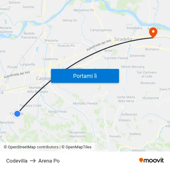 Codevilla to Arena Po map
