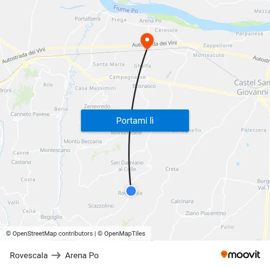 Rovescala to Arena Po map
