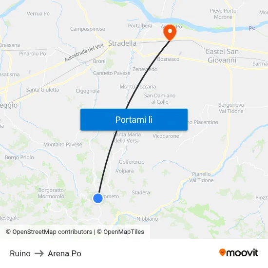 Ruino to Arena Po map