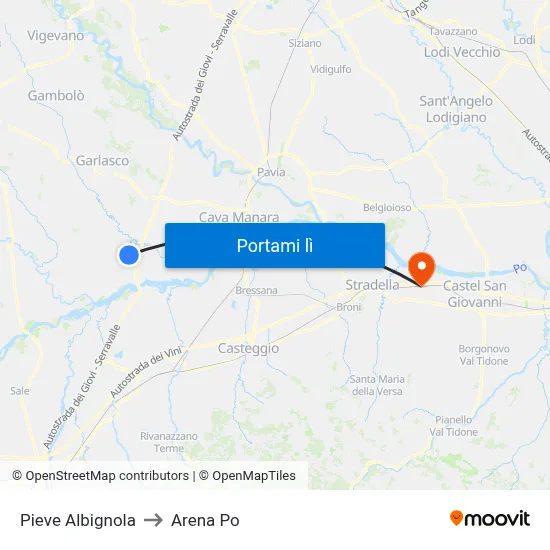 Pieve Albignola to Arena Po map