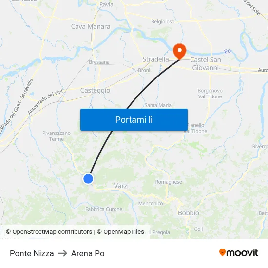 Ponte Nizza to Arena Po map