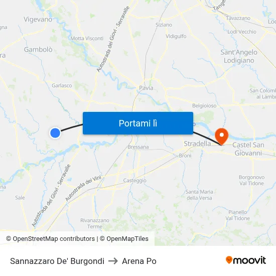 Sannazzaro De' Burgondi to Arena Po map