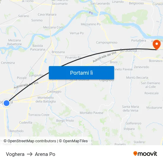 Voghera to Arena Po map