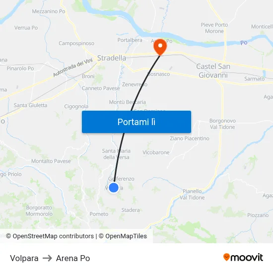 Volpara to Arena Po map