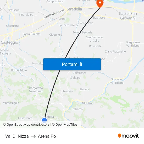 Val Di Nizza to Arena Po map
