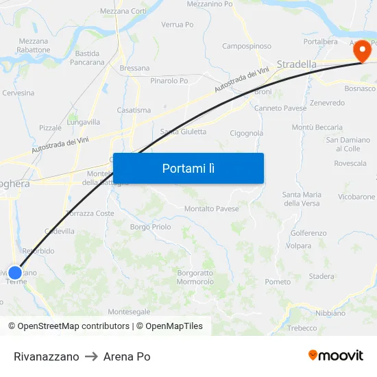 Rivanazzano to Arena Po map