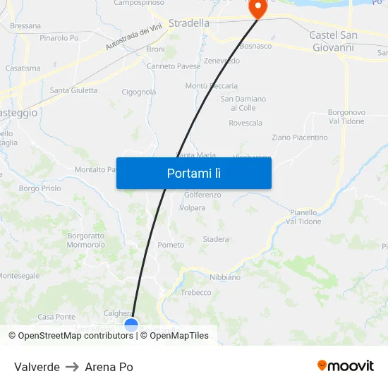 Valverde to Arena Po map