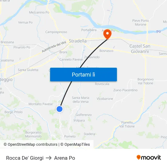 Rocca De' Giorgi to Arena Po map