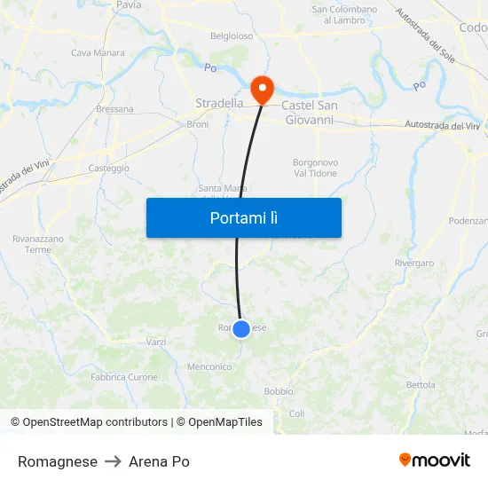 Romagnese to Arena Po map