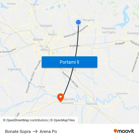 Bonate Sopra to Arena Po map