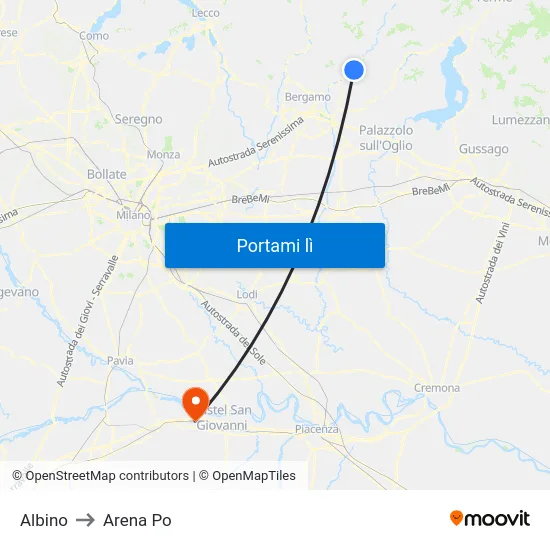 Albino to Arena Po map