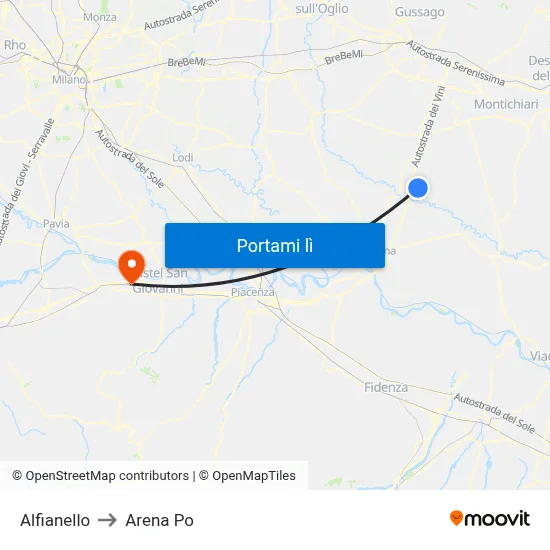 Alfianello to Arena Po map