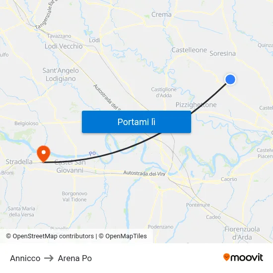 Annicco to Arena Po map