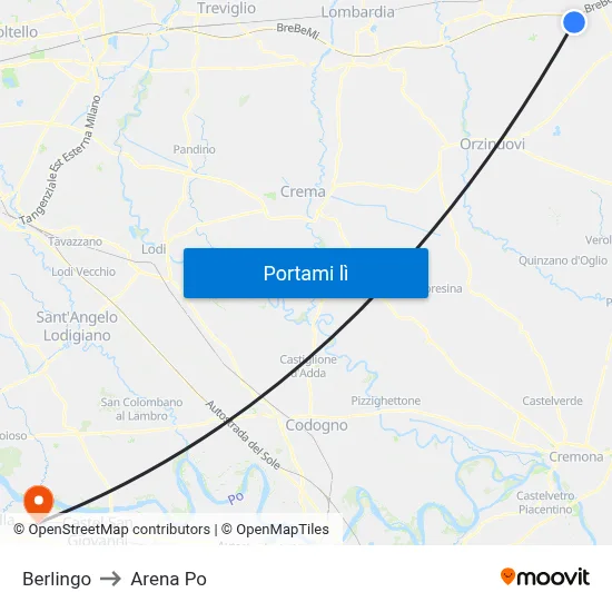 Berlingo to Arena Po map