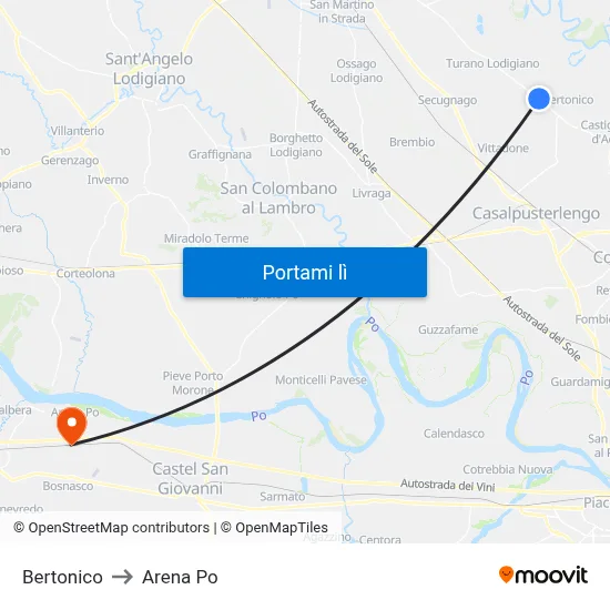 Bertonico to Arena Po map