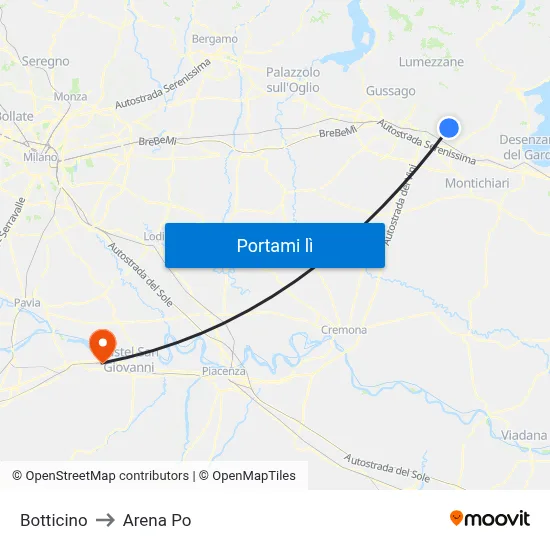 Botticino to Arena Po map