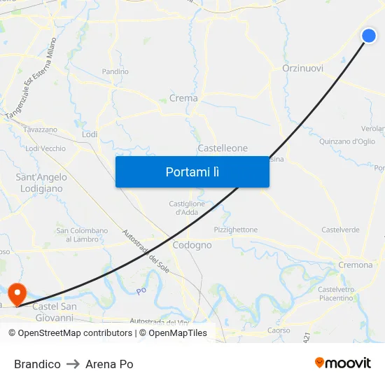 Brandico to Arena Po map