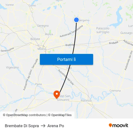 Brembate Di Sopra to Arena Po map