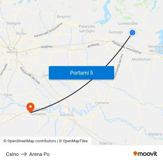 Caino to Arena Po map