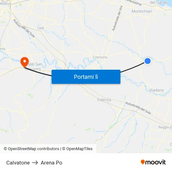 Calvatone to Arena Po map