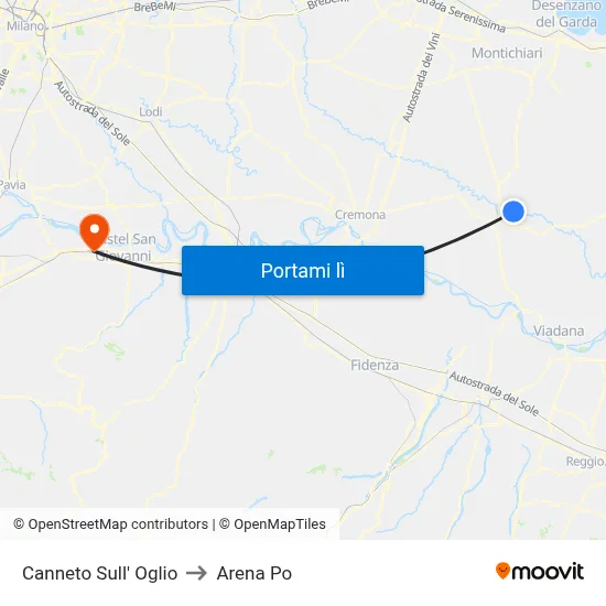 Canneto Sull' Oglio to Arena Po map